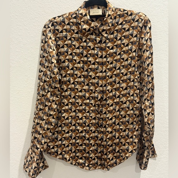 Lords & Taylors 100% Silk Geometric Patterned Brown Shirt - Picture 1 of 7